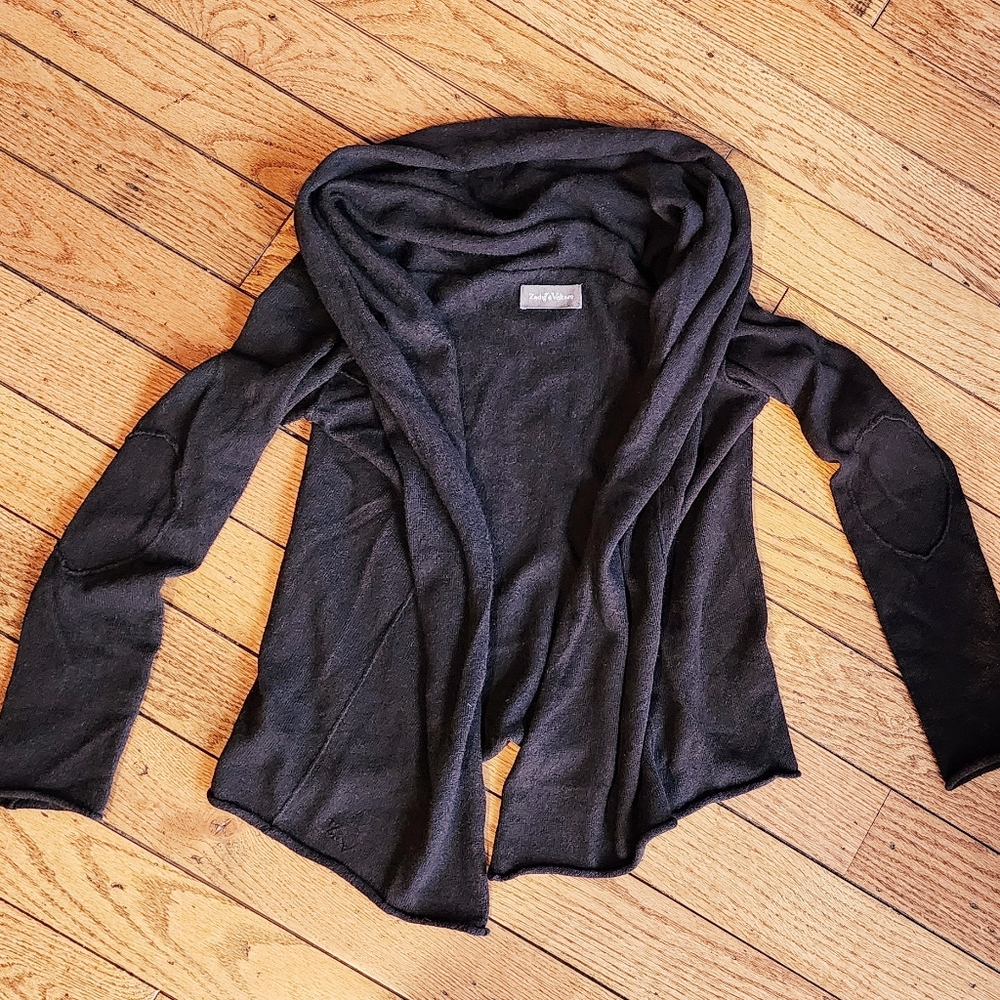 VEUC Zadig & Voltaire S Daphnee 100% Black Cashmere Open Front Drape Sweater